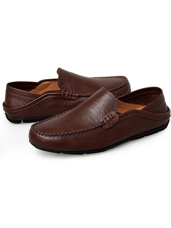 Men\'s Dark Brown Leather Loafers Premium Genuine Slip On Breathable Casual Shoes